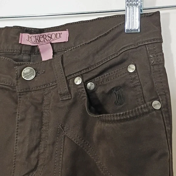 EUC JECKERSON Jeans Brown Iconic patches leg Denim Women Size 26 Bootcut - Picture 4 of 12